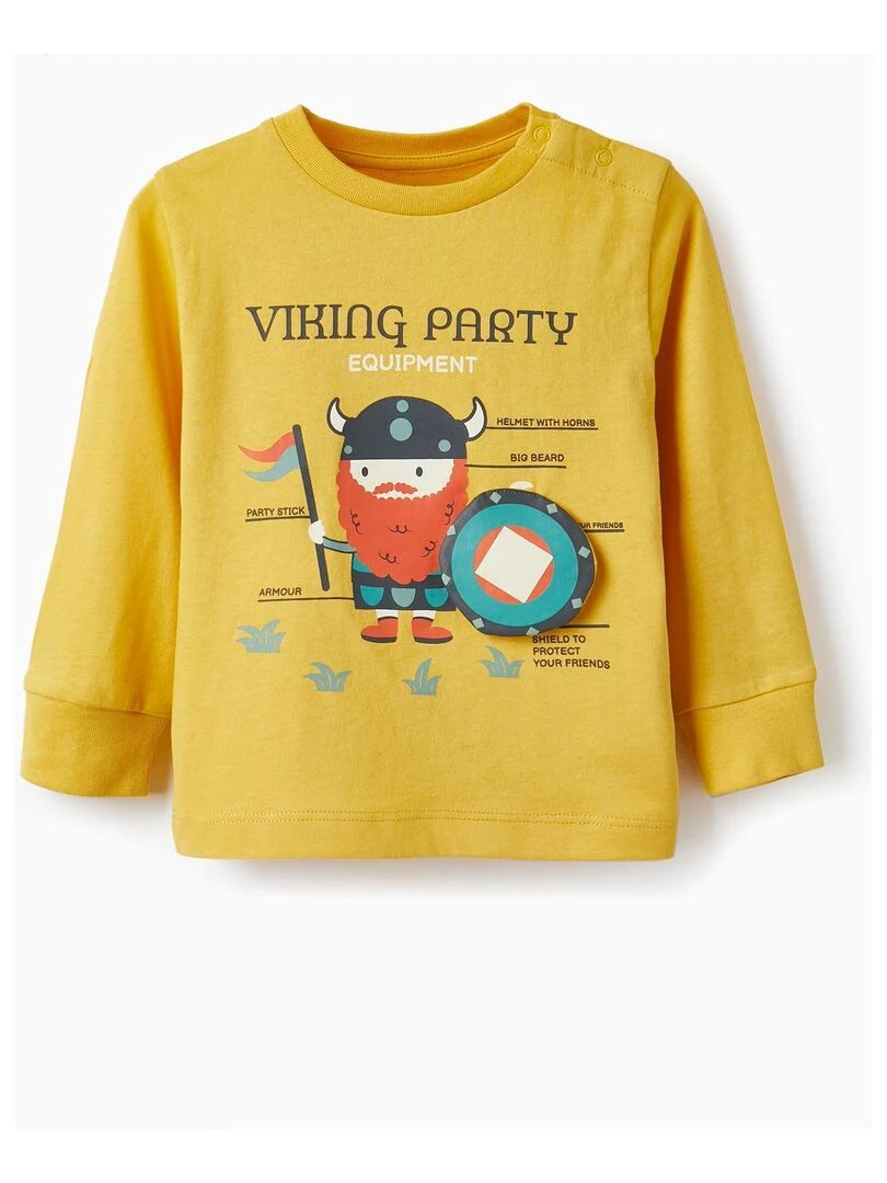 Cotton T Shirt with Armor Plush for Baby Boys 'Viking Party' manches longues NORTHERN CALLING Jaune clair
