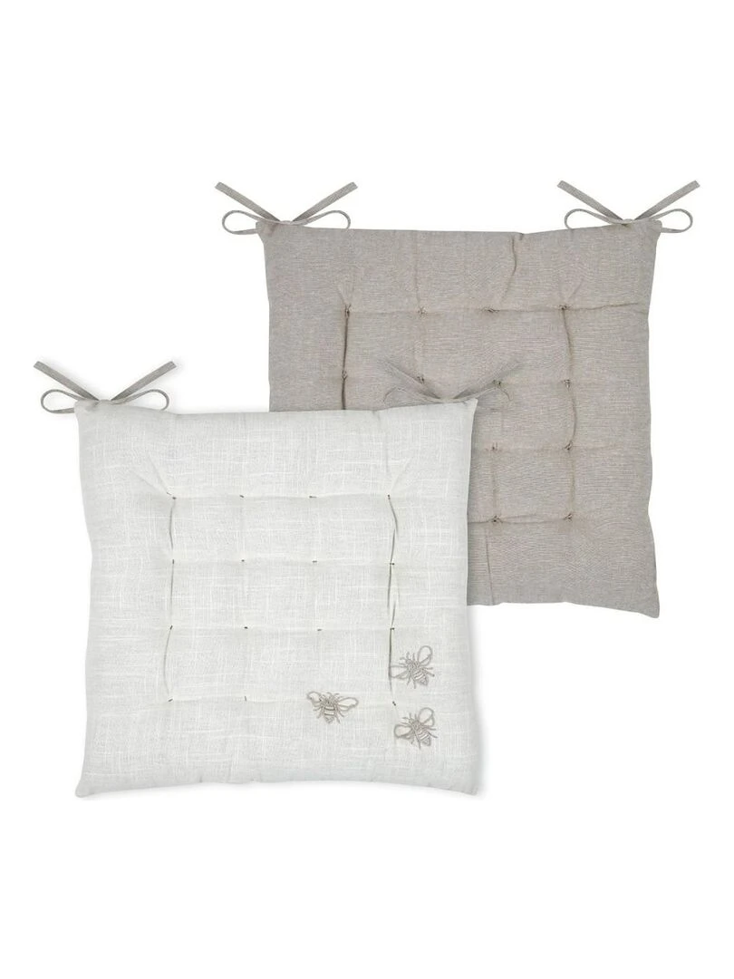 Lot de 4 galettes de chaise 16 points 38x38 Butine écru coton   Ecru
