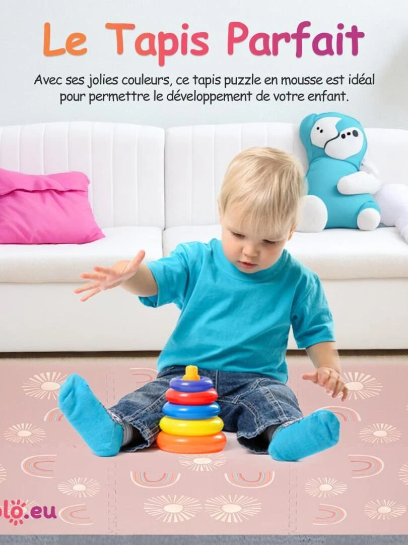 Tapis De Jeu Enfant Puzzle Arc En Ciel par Kidolo   120 x 180 cm   Rose