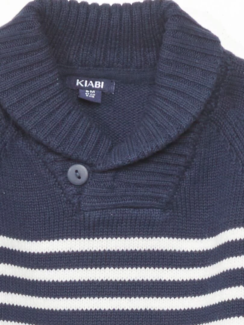 Pull rayé en col châle   rayé bleu