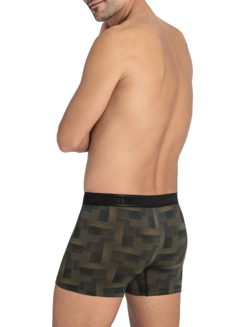 Boxer homme en coton et modal à motif géométrique Isamu   Marron