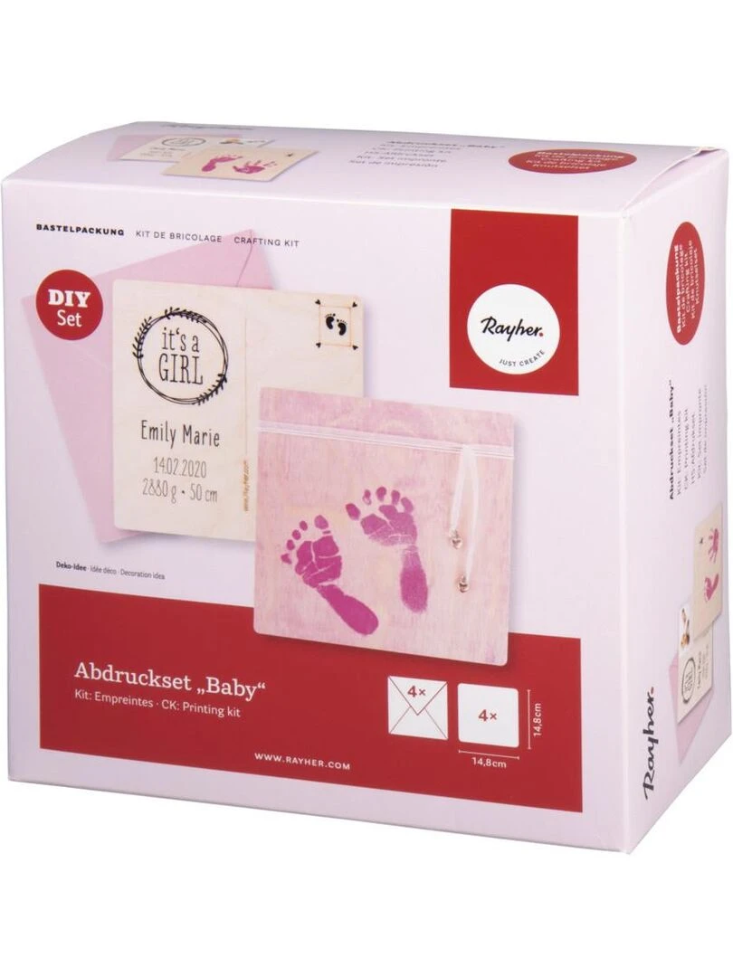 Kit DIY   Faire parts de naissance en bois avec empreintes de bébé   Rose   N/A