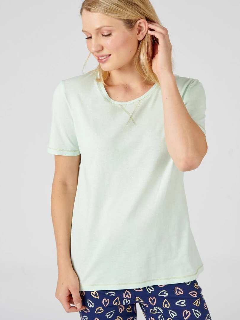Pyjacourt fantaisie  maille jersey pur coton peigné   Damart   Bleu