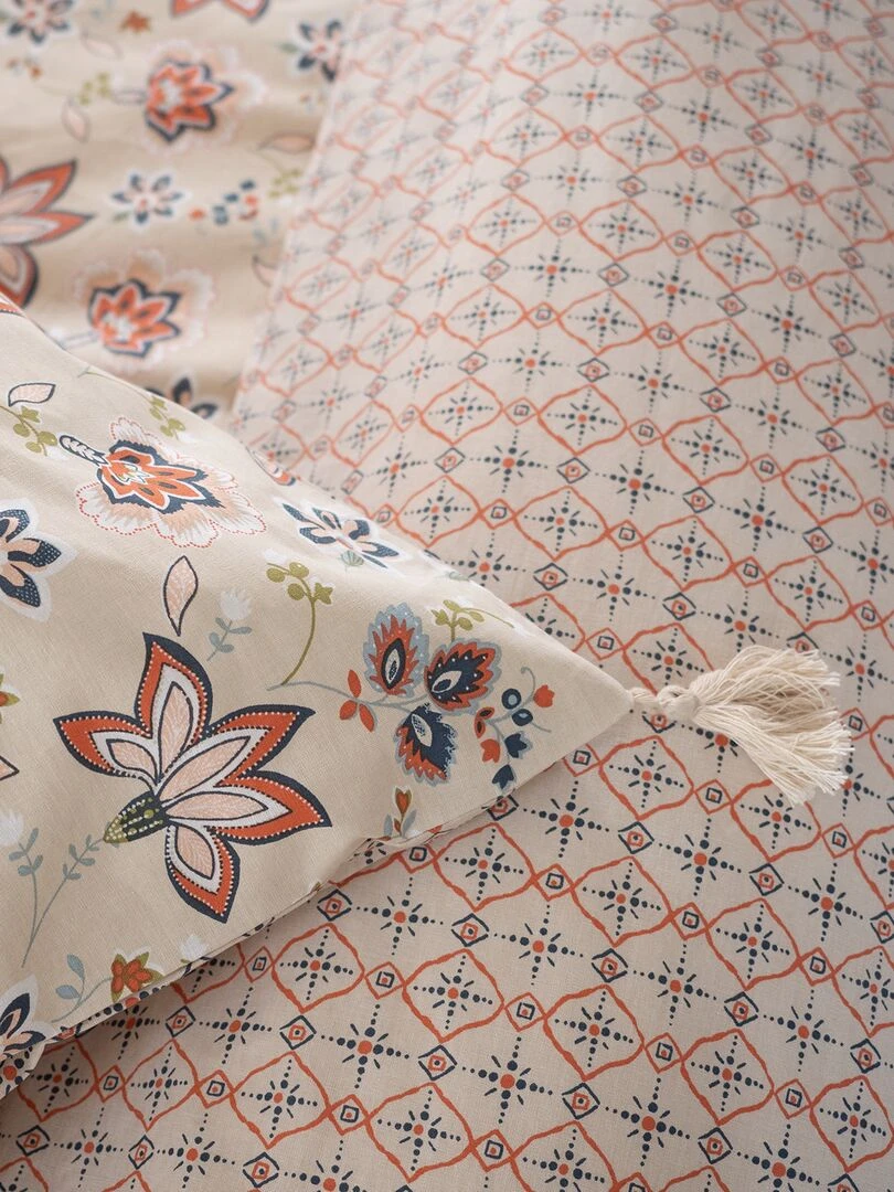 Parure de lit fleurie   2 personnes   Beige