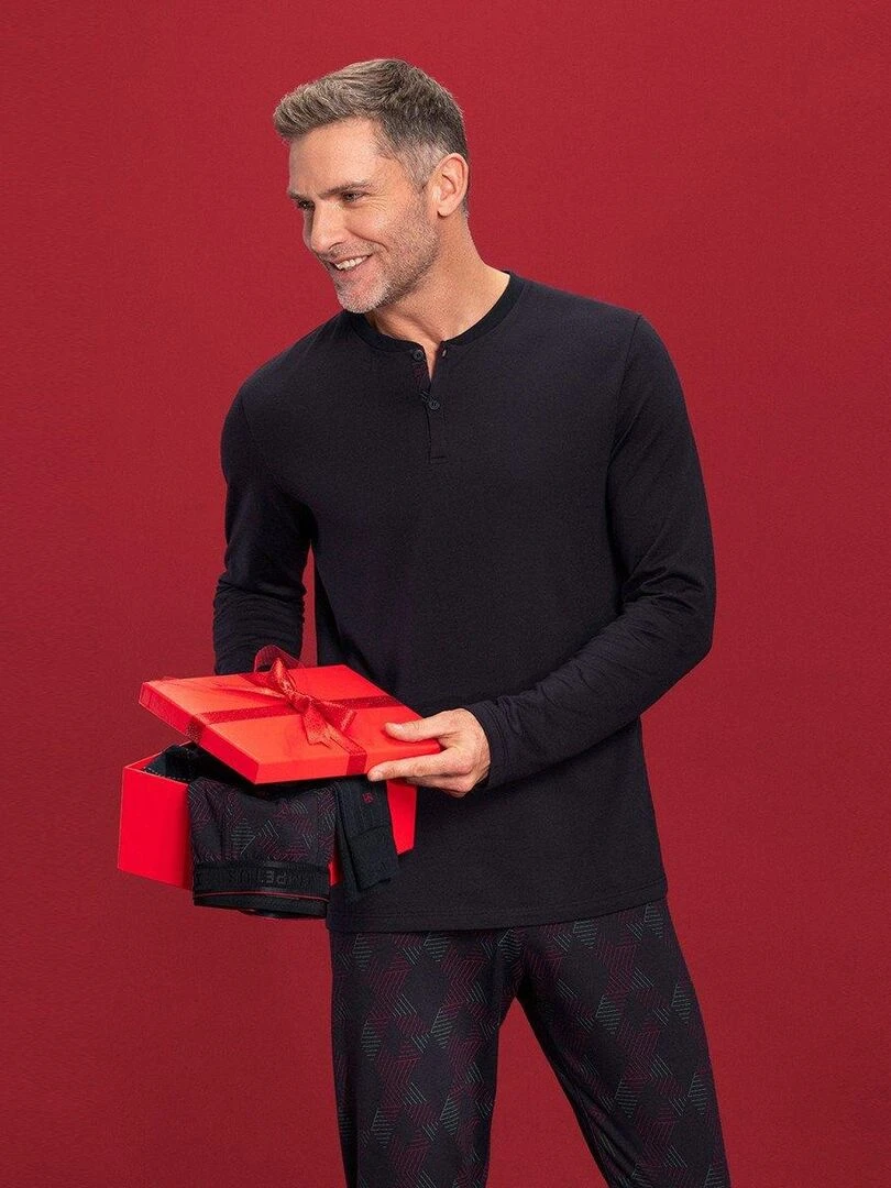 Pyjama manche longue en coton et modal Kuriso   Bleu