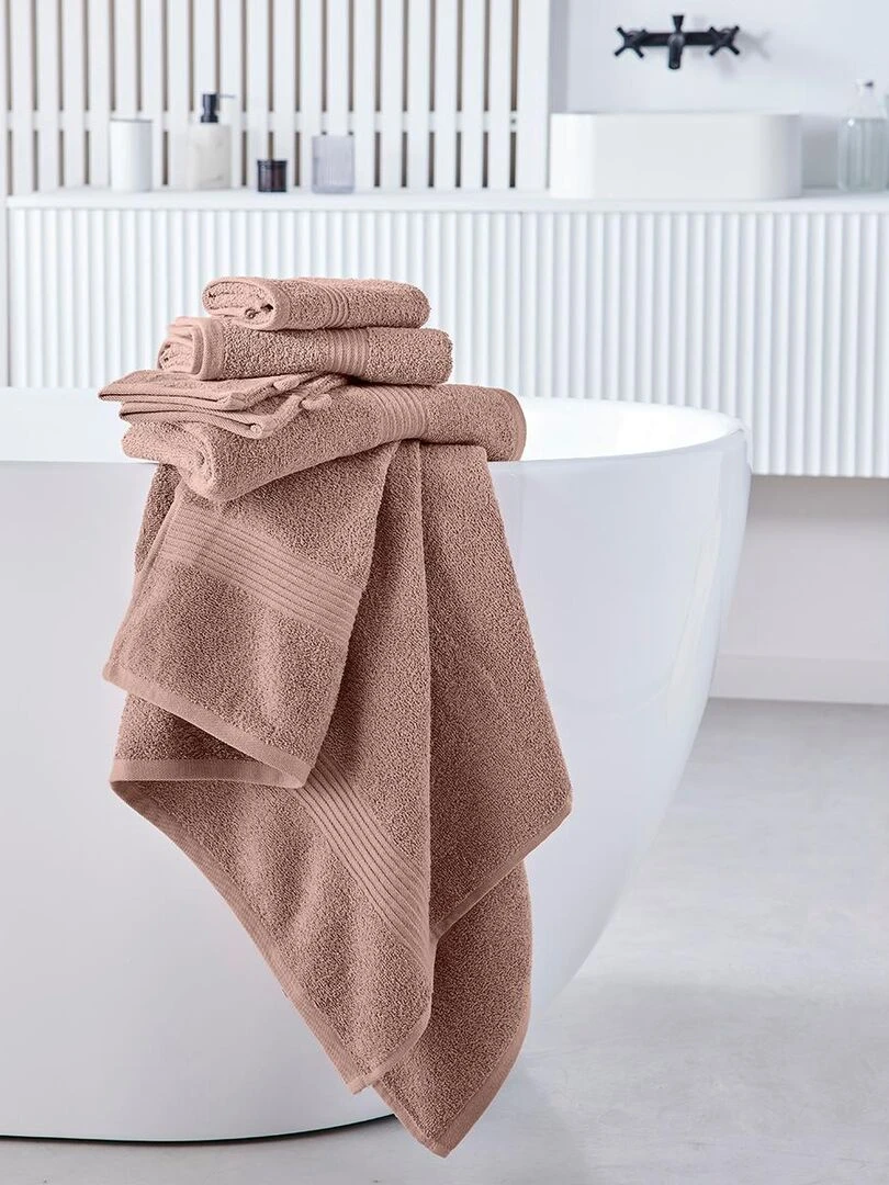 Lot de 2 serviettes de toilettes et 2 draps de bain coton uni ESSENTIAL   Rose