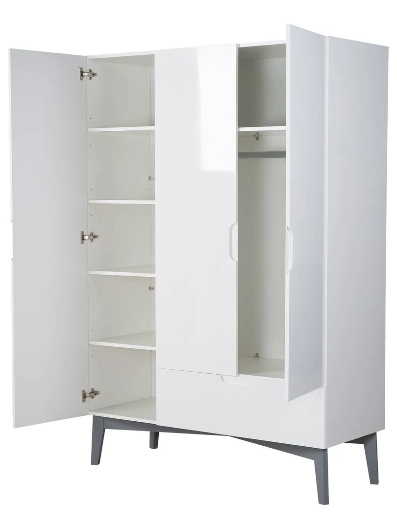 ROBA Armoire "Retro 2" 3 portes et un tiroir – blanc brillant   Blanc