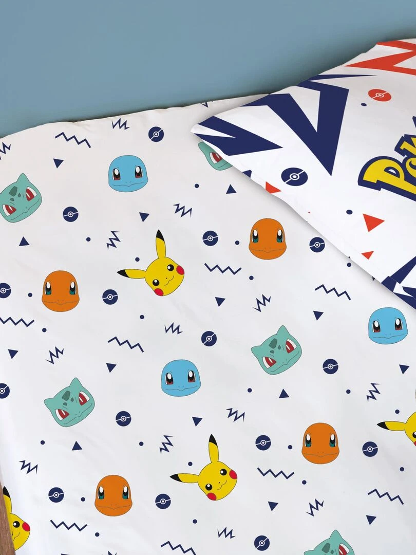 Drap housse imprimé 100% coton  POKEMON ZIGGY   Blanc