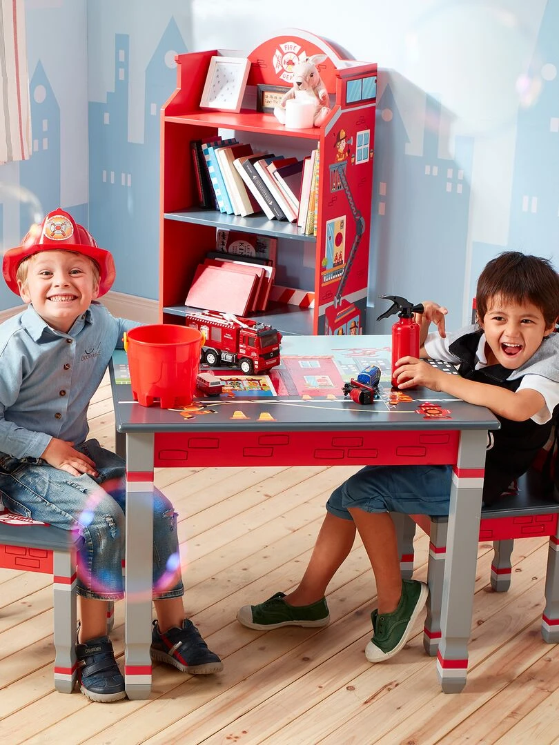 Table enfant sans chaise en bois chambre garçon pompiers Fantasy Fields TD 12514A1 Rouge