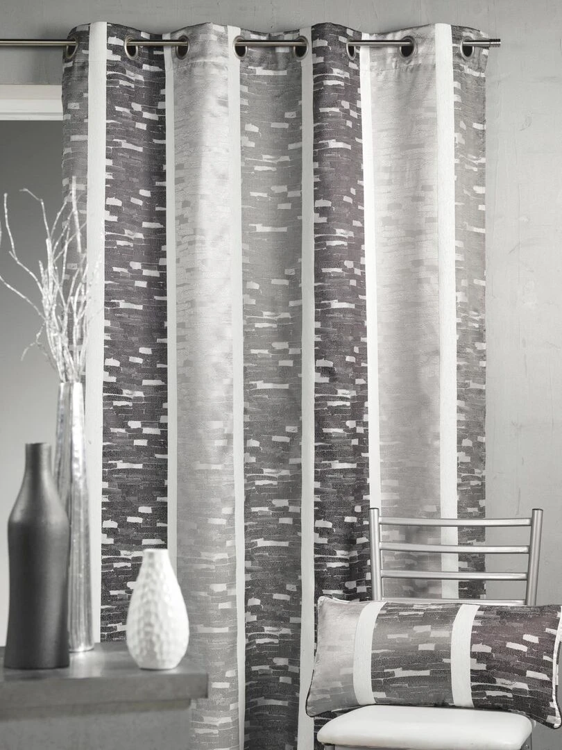 Rideau en jacquard design à rayures verticales Gris clair