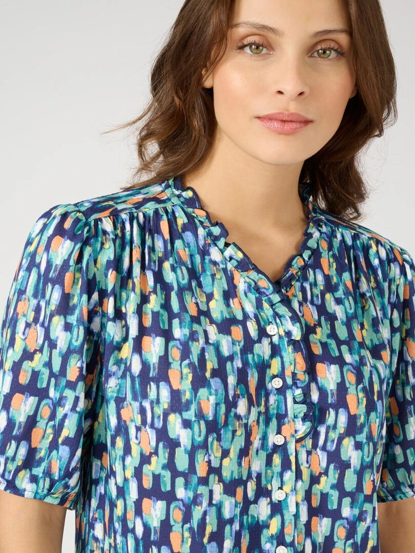 Chemisier jacquard reliéfé Climatyl Damart Bleu marine