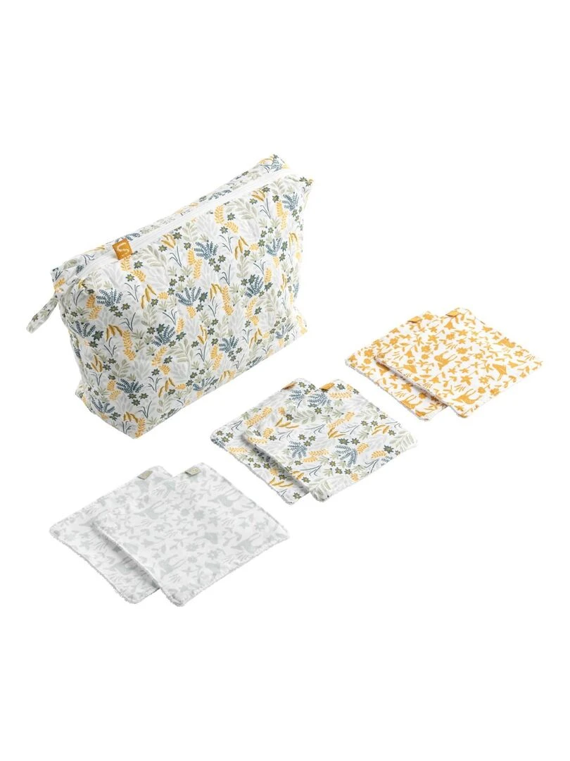 Trousse de toilette + 6 carrés éponge Promenons nous Gris