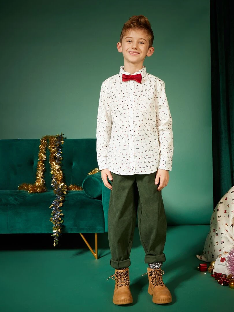 Chemise avec imprimé + nœud papillon Blanc/rouge