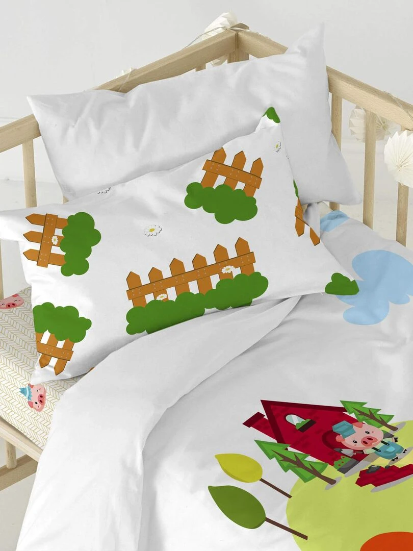 Parure housse de couette 2 pièces Piggys Berceau "Happyfriday"   Jaune
