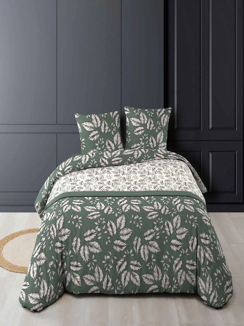 Housse de couette 240x220 + 2 taies Marjolaine kaki coton 52 fils Vert