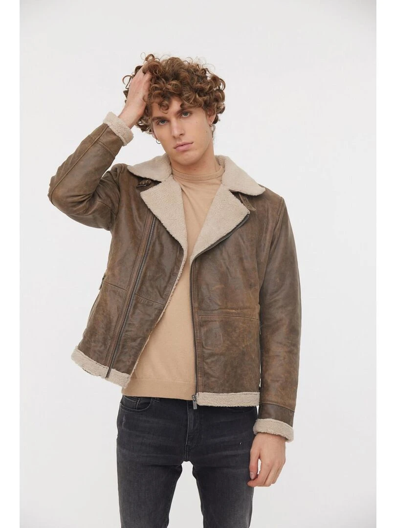 Lee Cooper Veste cuir YABIL Marron foncé