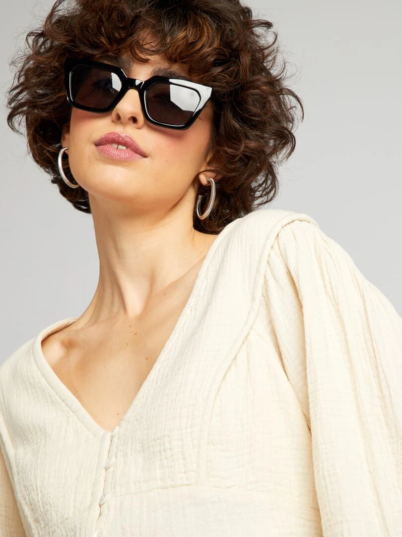 Blouse crop top en gaze de coton   Beige