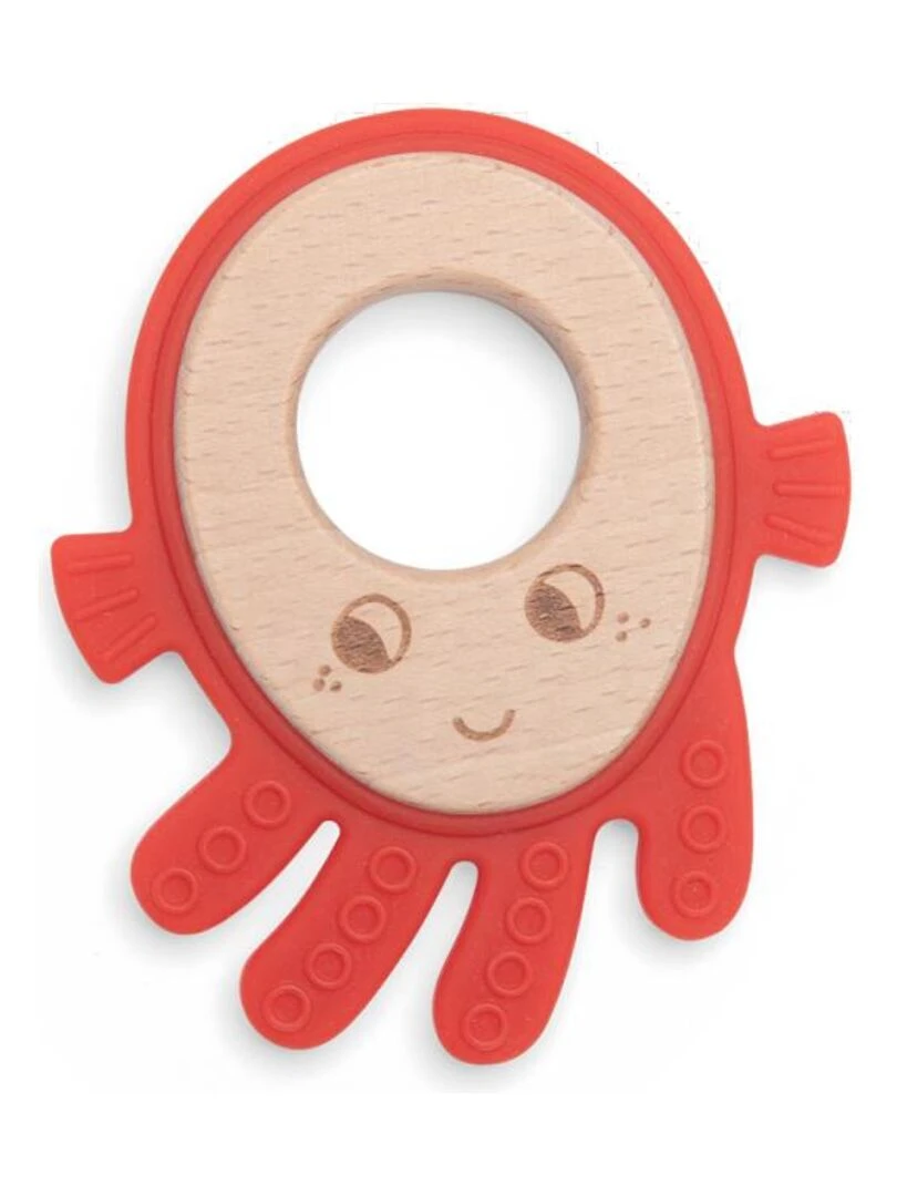 Anneau de dentition bois et silicone poulpe Les aventures de Paulie Orange