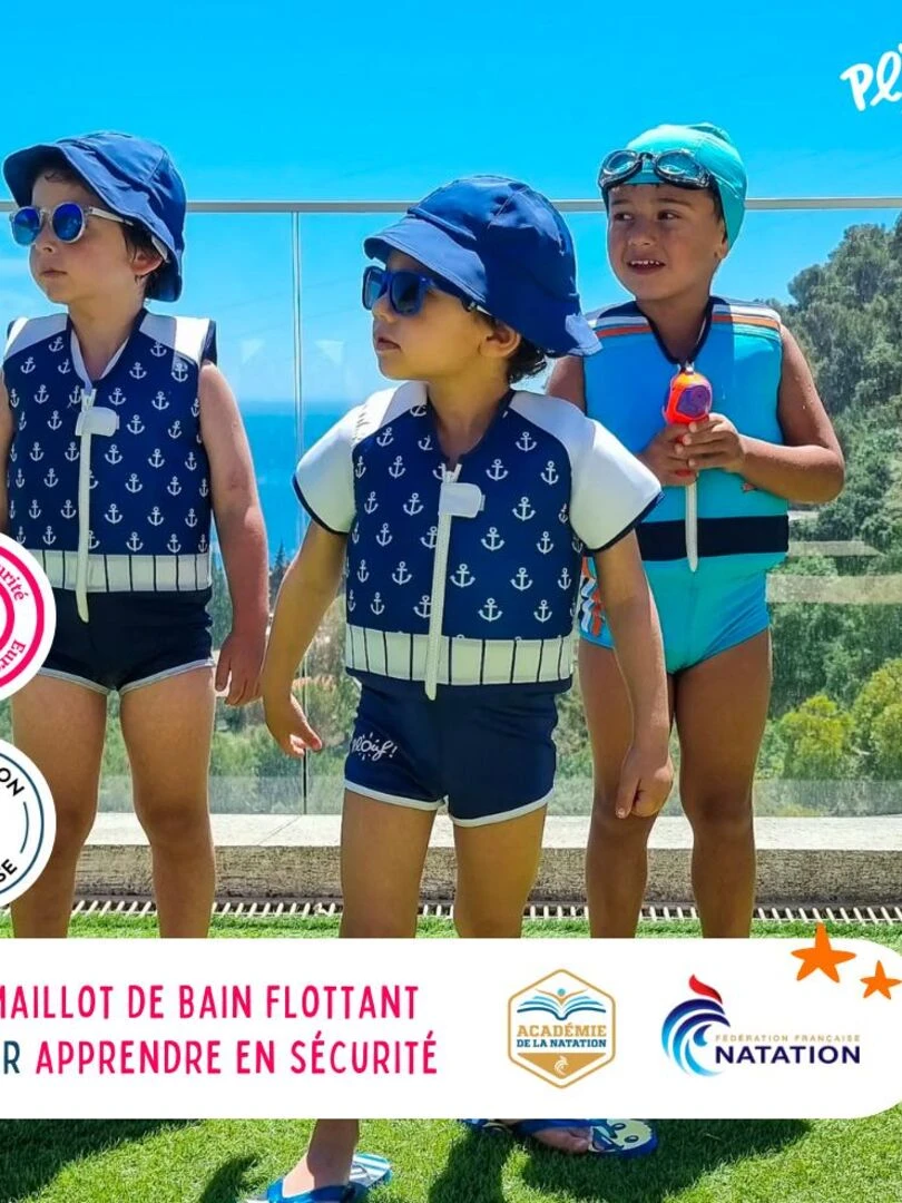 Maillot de Bain Loup Enfant avec Flotteurs Accessoire de Natation Garçon Bleu