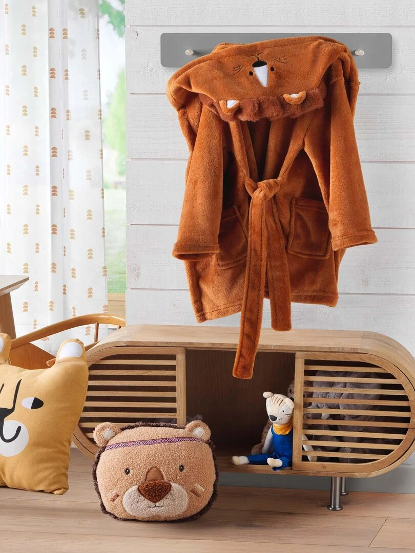 Coussin peluche fantaisie 30 x 30 cm Petit lionceau   Marron