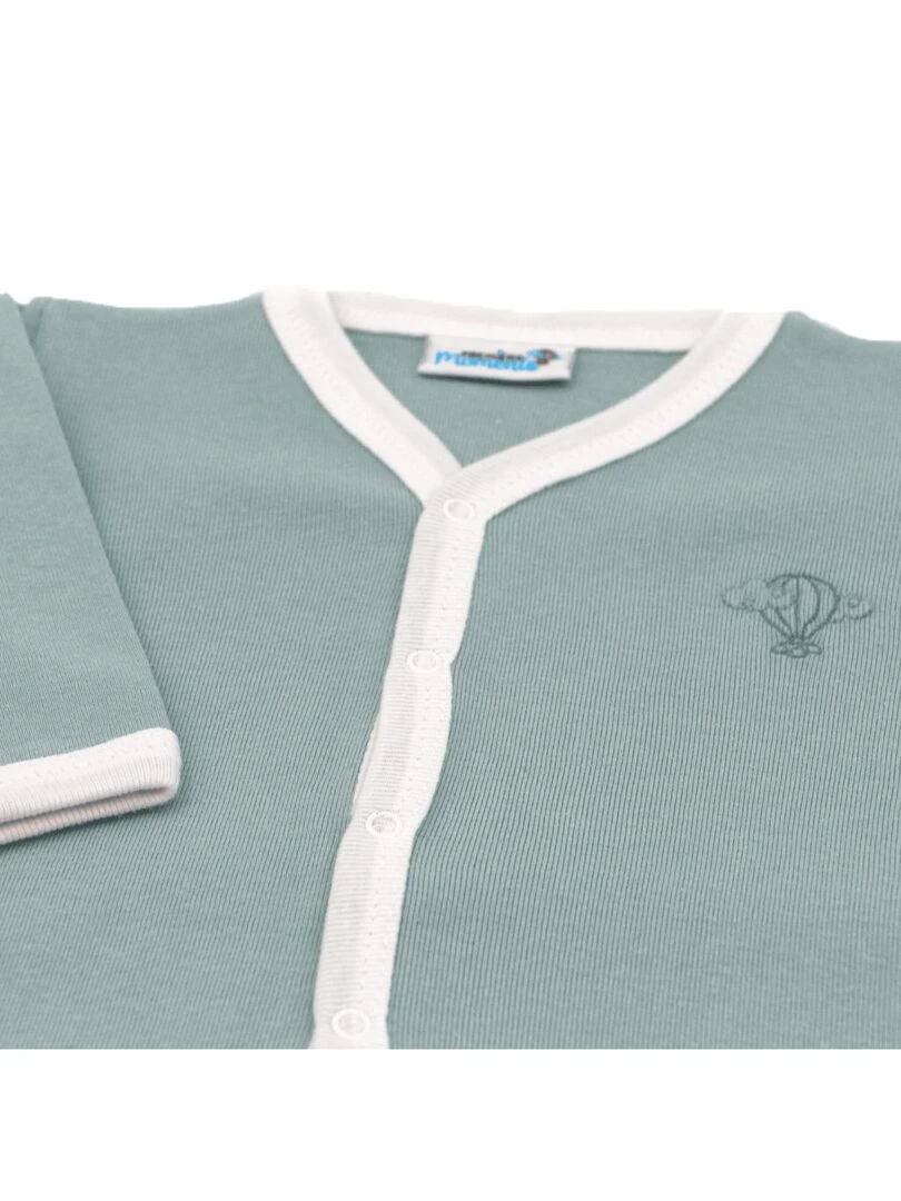 Pyjama été léger 100% coton biologique 1 à 6 mois Vert forêt