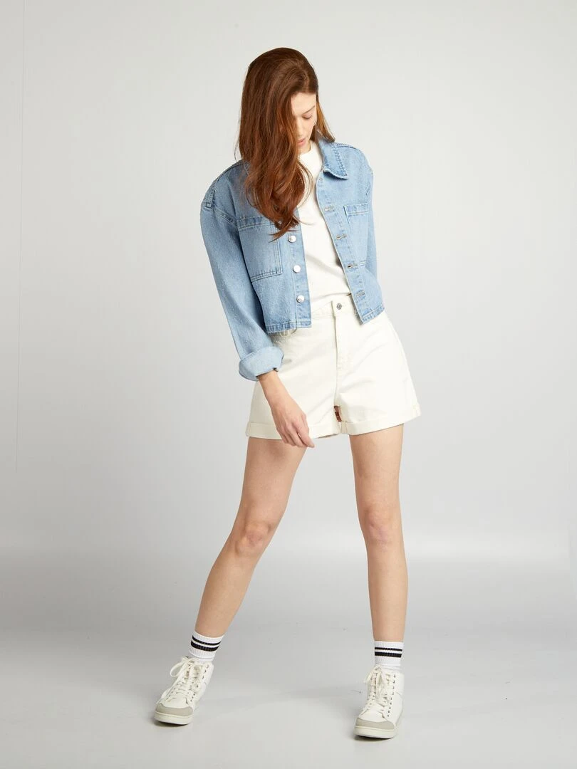 Short en denim taille haute BLANC