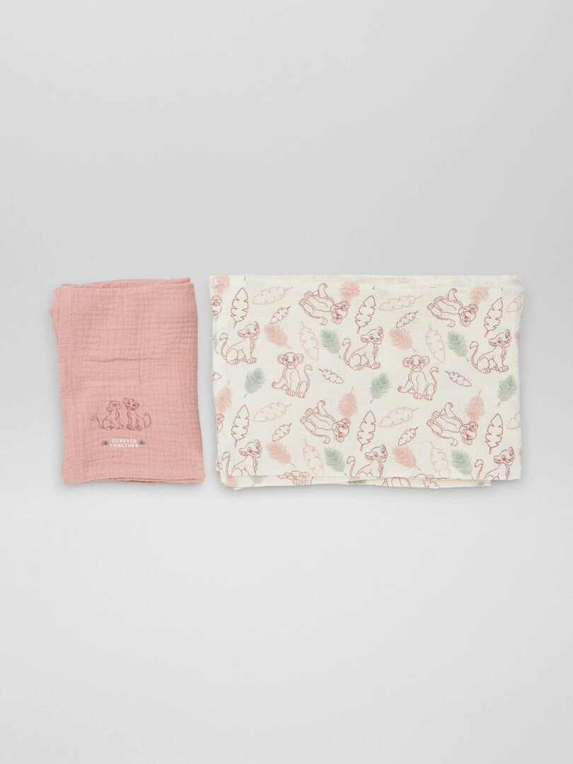 Lot de 2 langes en gaze de coton 'Simba' Rose