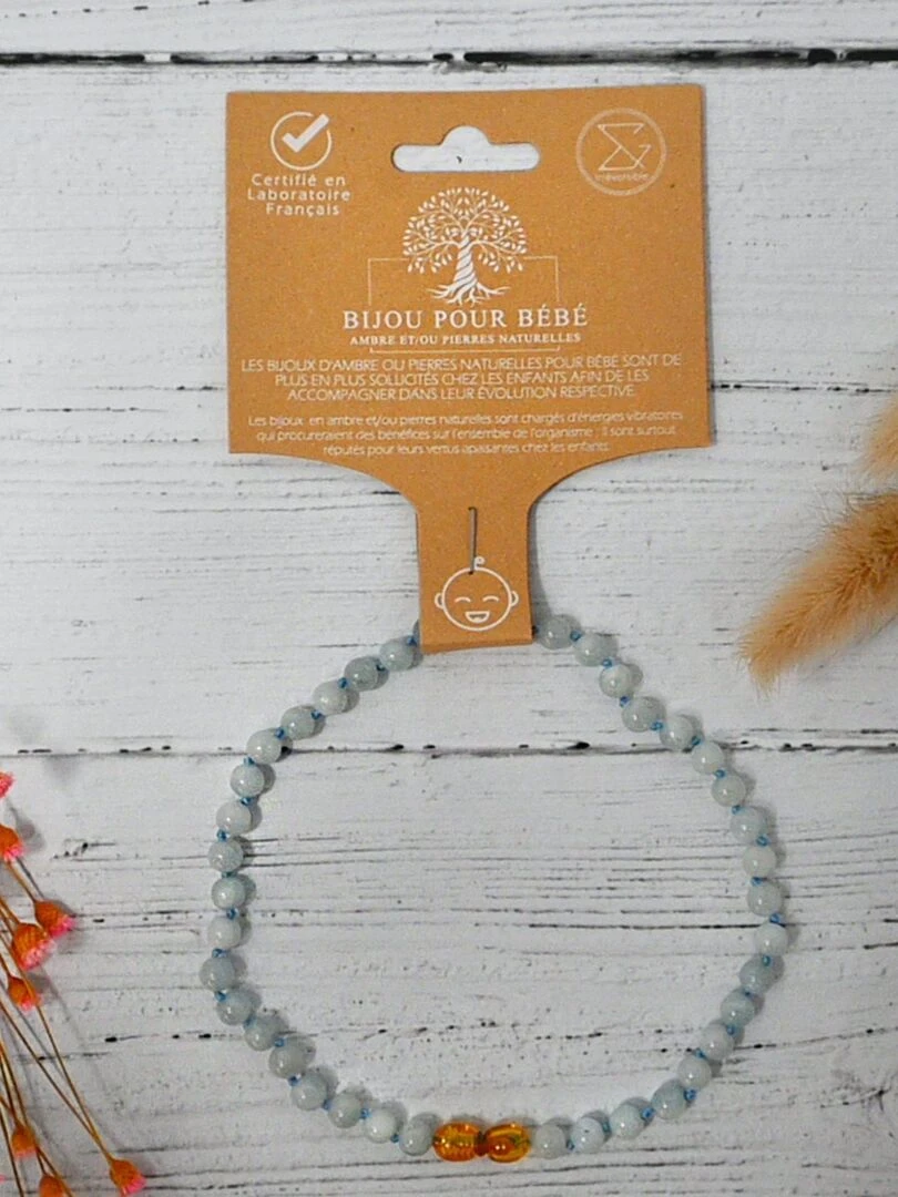Collier Bébé   Pierres naturelles : Aigue Marine   Bleu clair