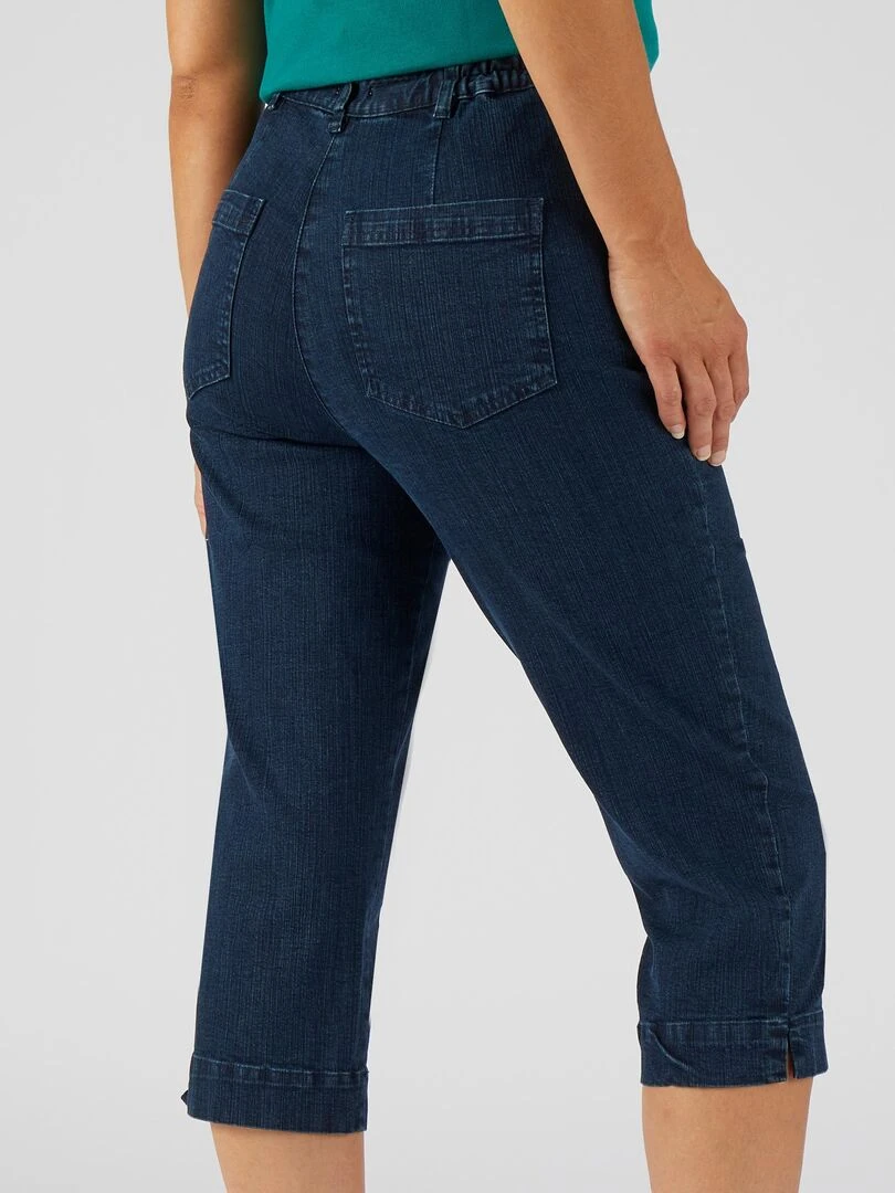Pantacourt jean extensible 5 poches.   Damart   Bleu foncé