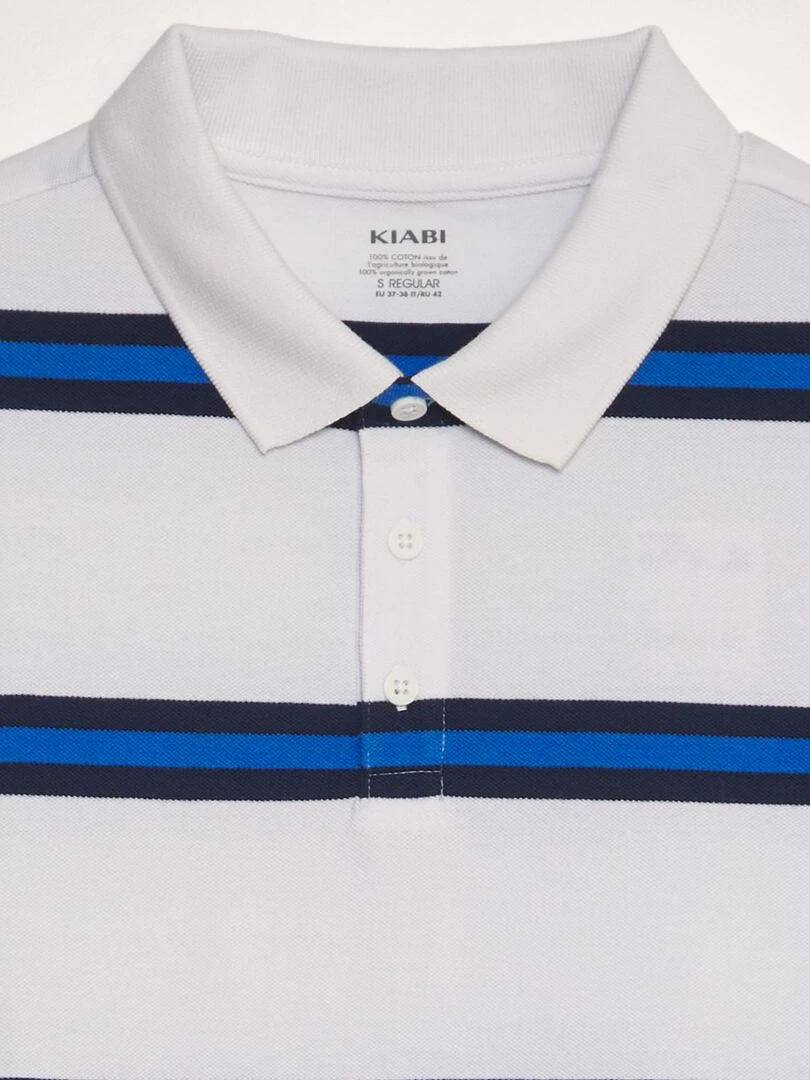 Polo à rayures en piqué de coton   Blanc/bleu marine