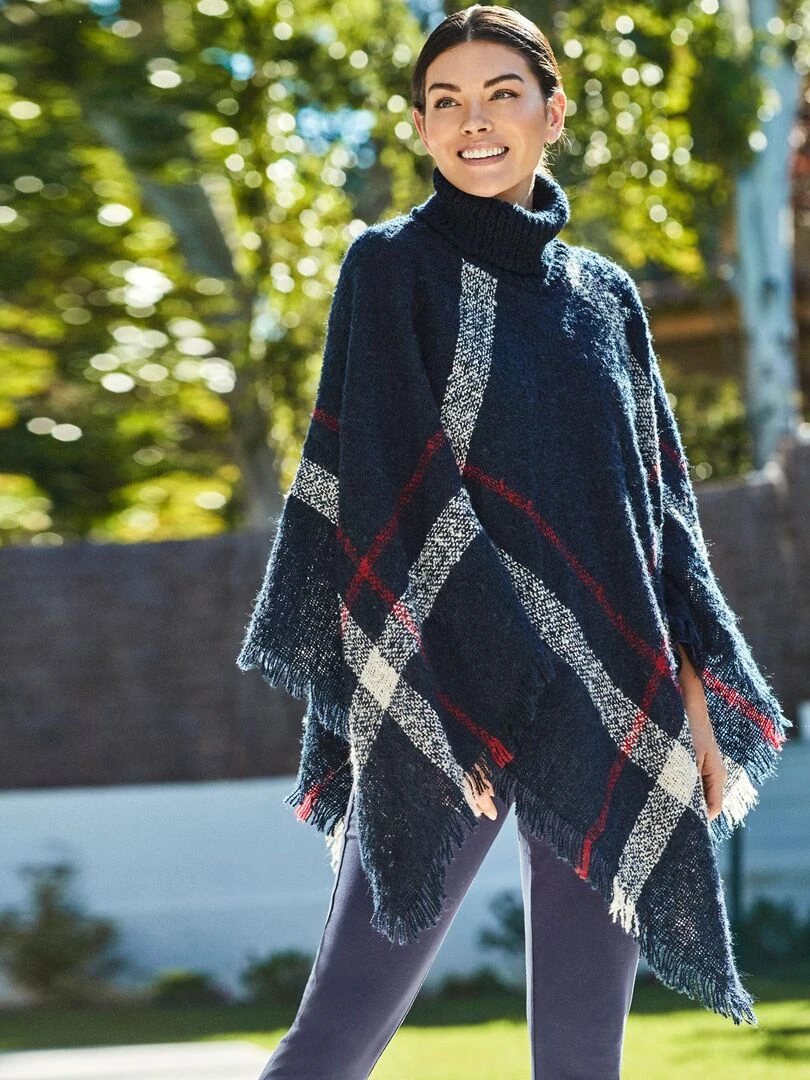 Poncho à col roulé Complementos Romantica   Bleu marine