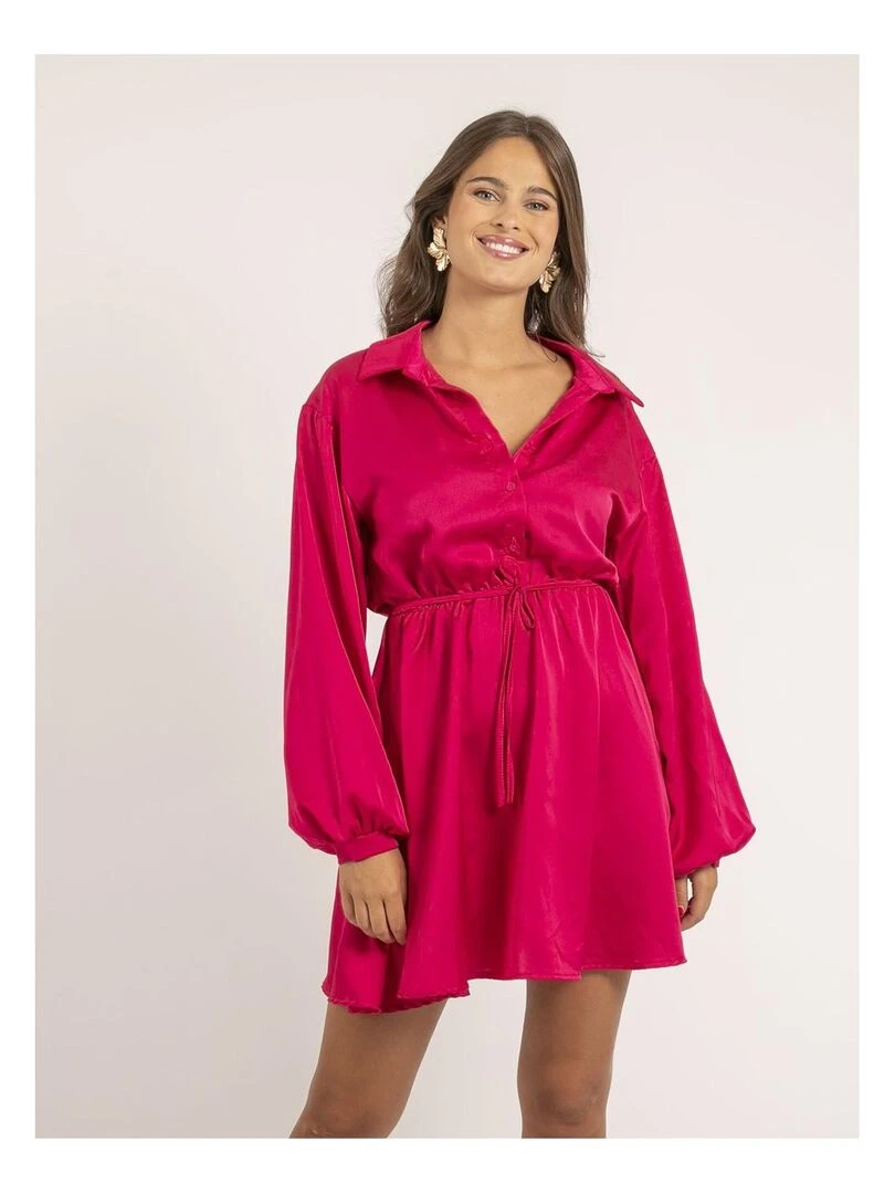 Robe chemise courte satin IVERSE Rose fushia