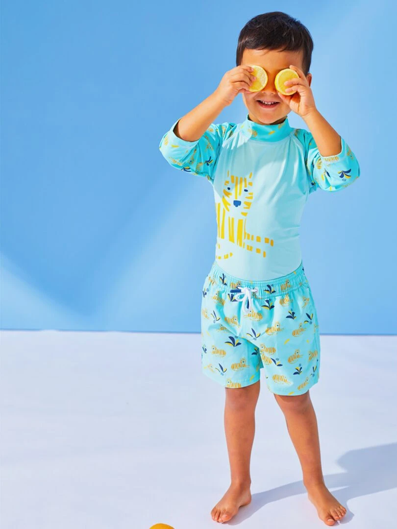 Boxer de bain avec tigres   Archimède   Bleu turquoise