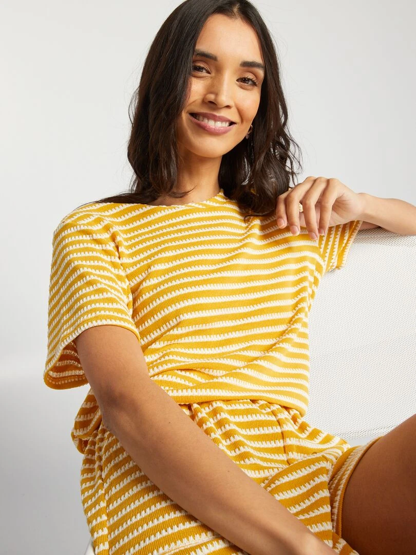 T shirt rayé en crochet Jaune