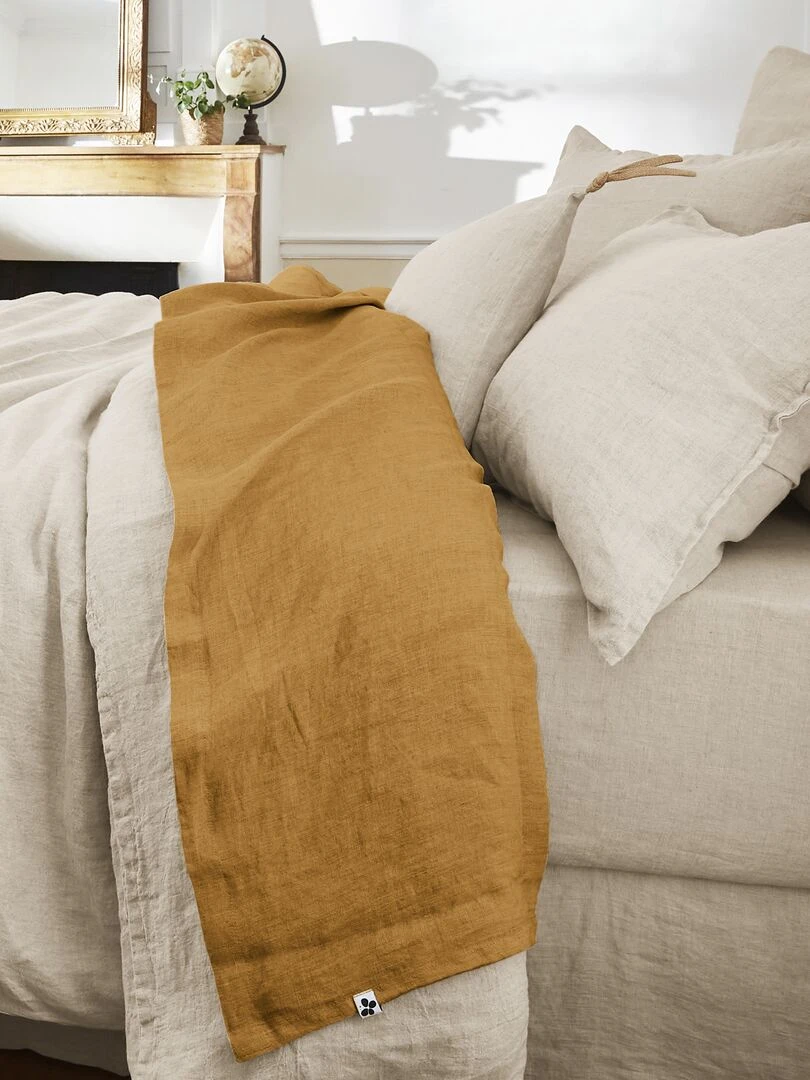 Drap plat lin lavé collection Soline Marron