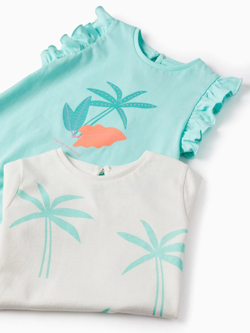 2 T Shirts En Coton Pour Bébé Fille 'Palmiers' manches courtes EXPLORING AUSTRALIA   Vert clair