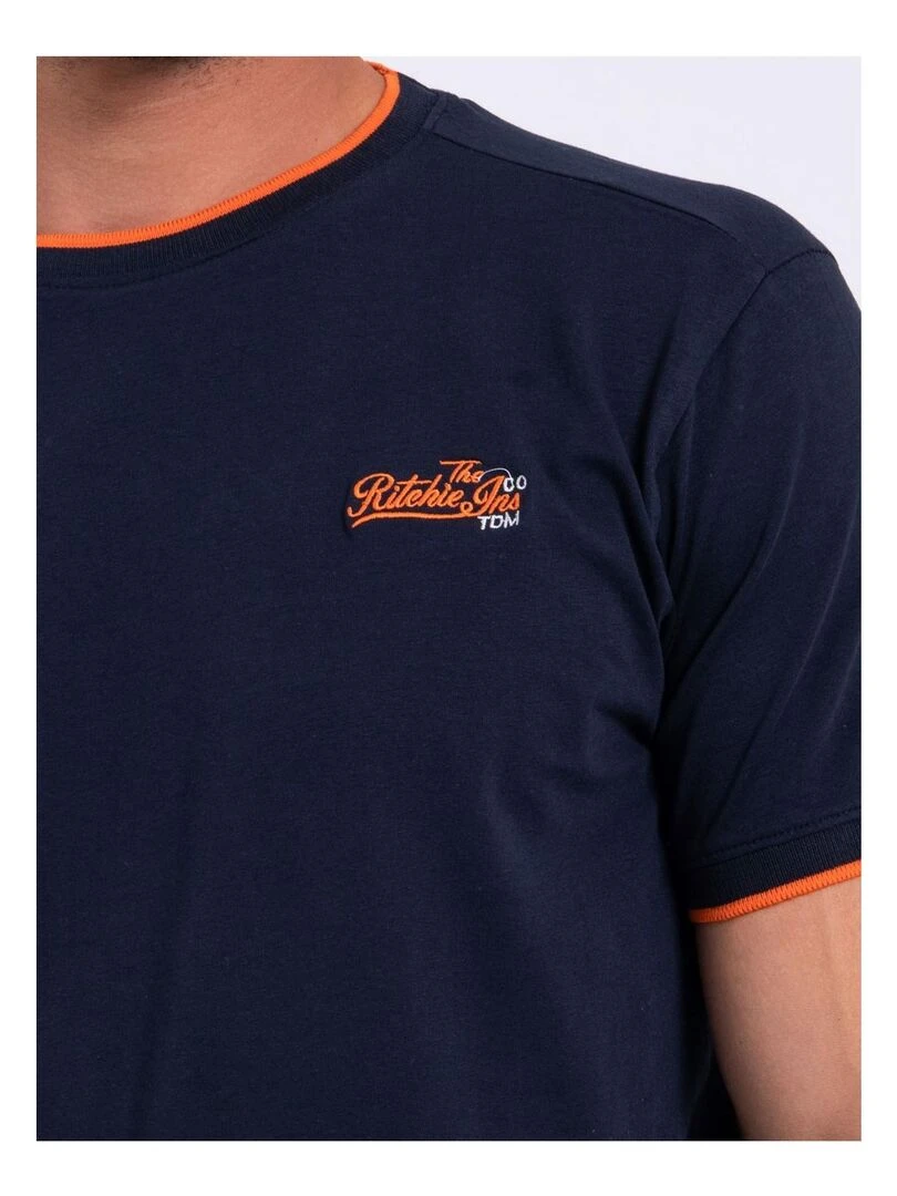 T shirt col rond pur coton NENABAR   Bleu marine