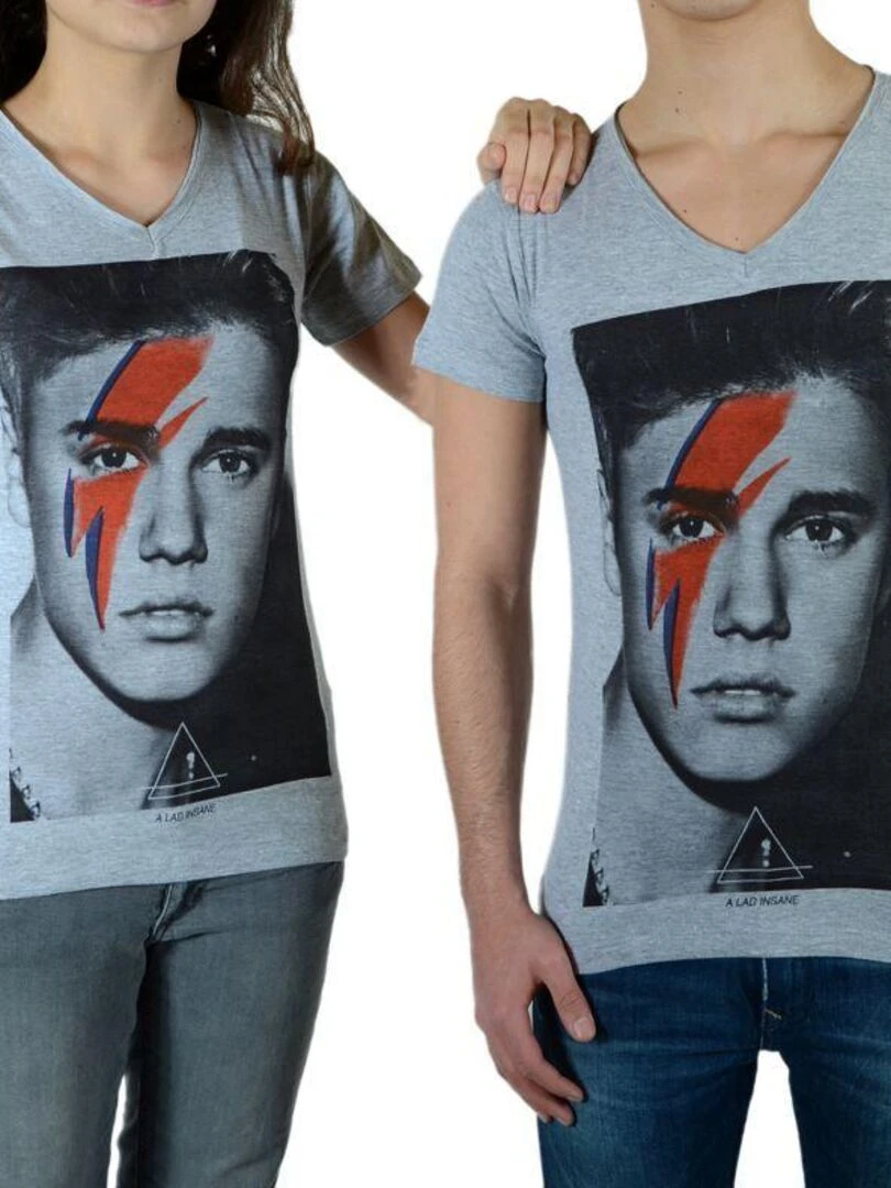 Tee Shirt Little Eleven Paris Bieber SS Mixte garçon fille Justin Bieber Gris Chiné Gris