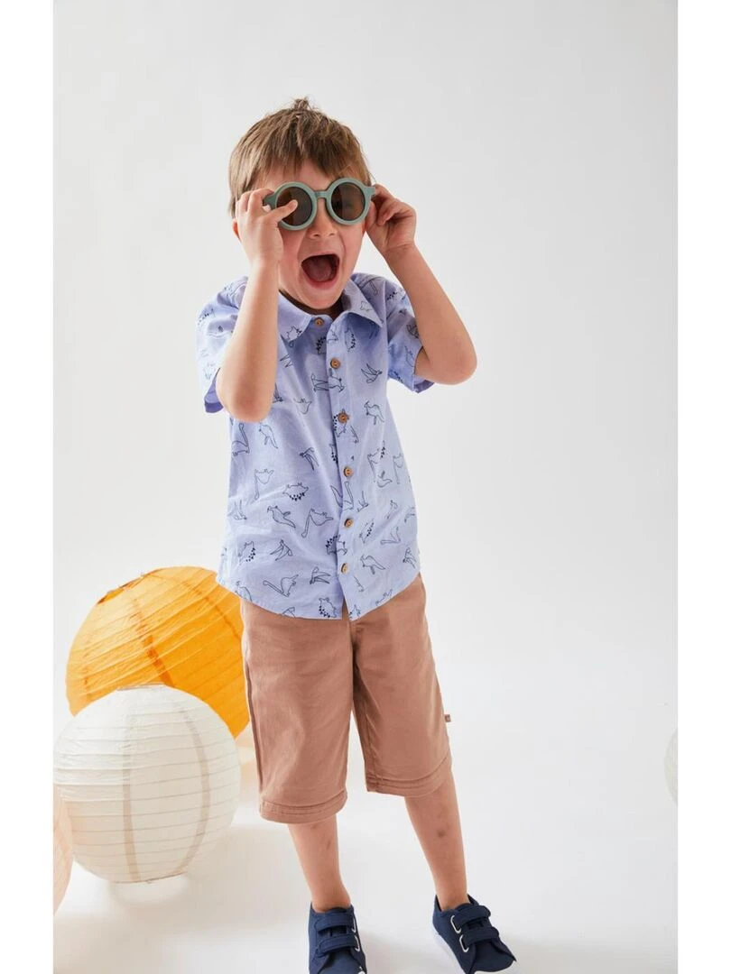 Chemise chambray dinos à manches courtes    Noukie's   Bleu