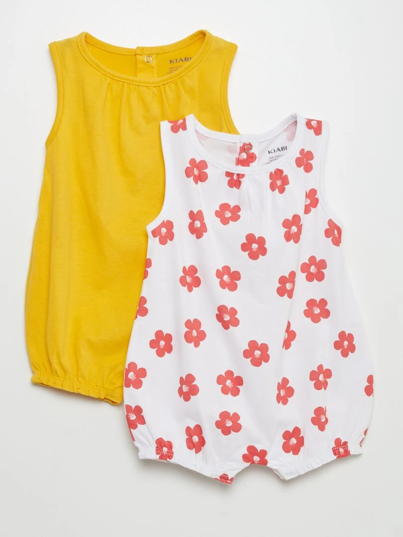 Lot de combishorts en jersey 2 pièces Blanc / jaune