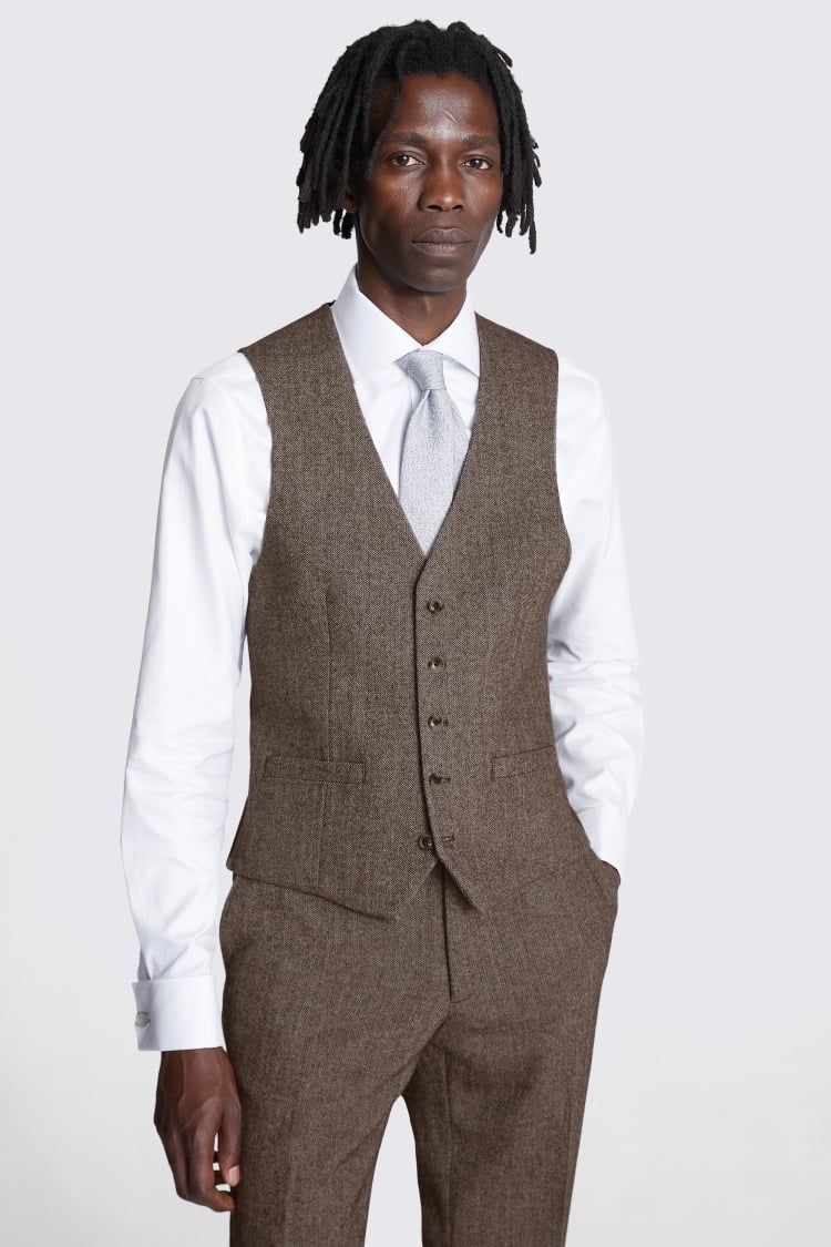 Slim Fit Brown Tweed Waistcoat Buy Online at Moss