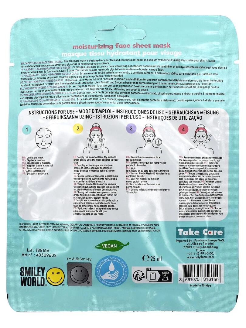 Smiley Masque Tissu Eclat pour Visage 25 ml N/A