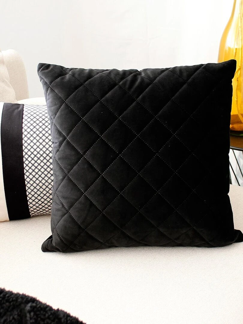 Coussin en velours et piqûres losanges   Noir