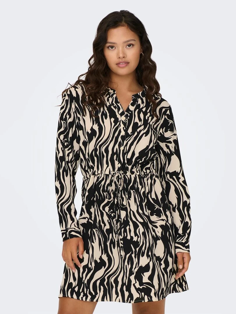 Robe courte à col V Beige