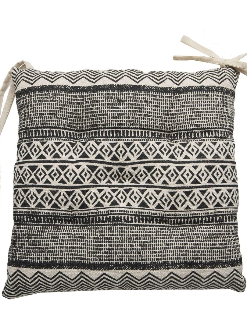 Galette de chaise en coton imprimée AFRICA 'Deko&co' Blanc Gris Noir