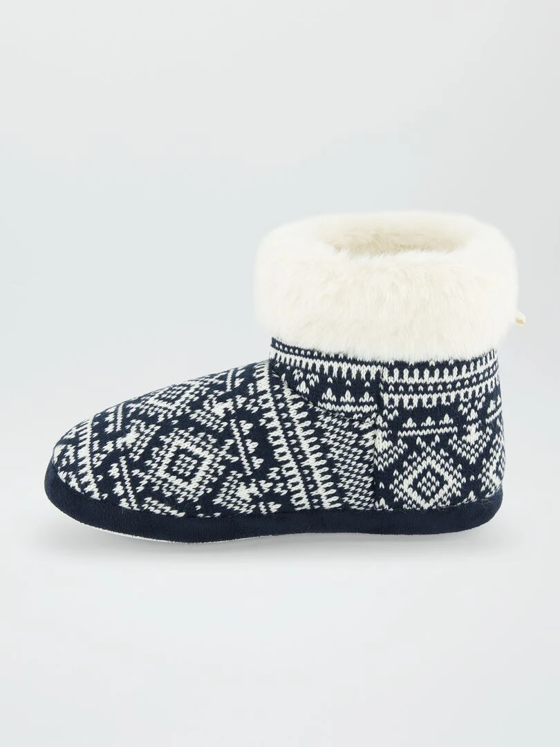 Chaussons bottines fourrées de Noël   Marine