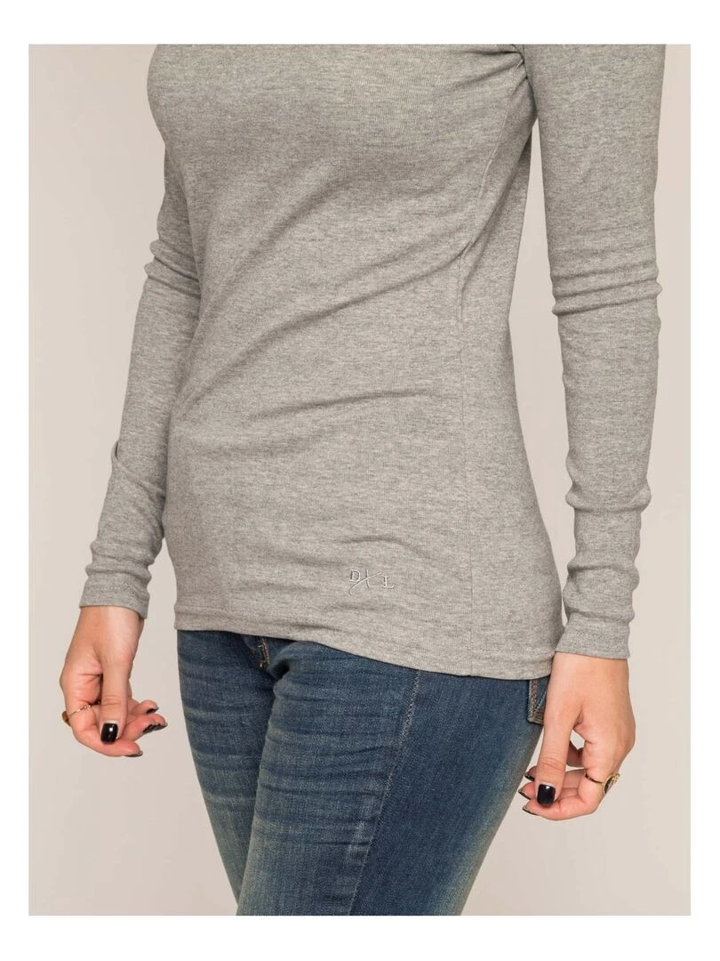 Sous pull col roulé pur coton organique FUSEE   Gris chiné