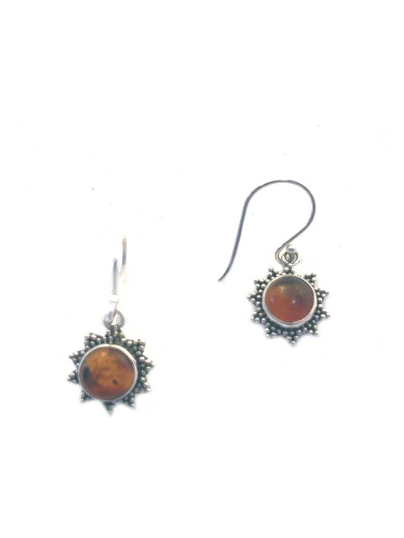 Boucles d'oreilles argent forme soleil et ambre Bijoucolor Marron