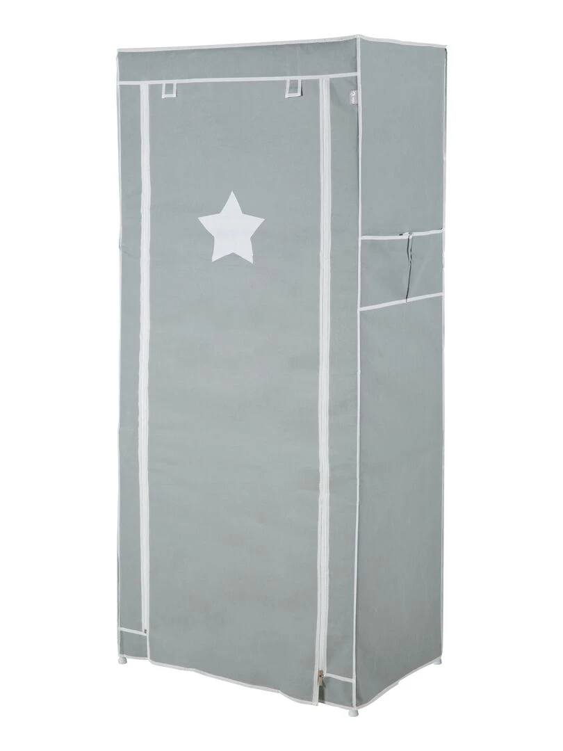 Armoire de rangement à 2 penderies et 1 compartiment en tissu 'ROBA' Little Stars Gris Vert