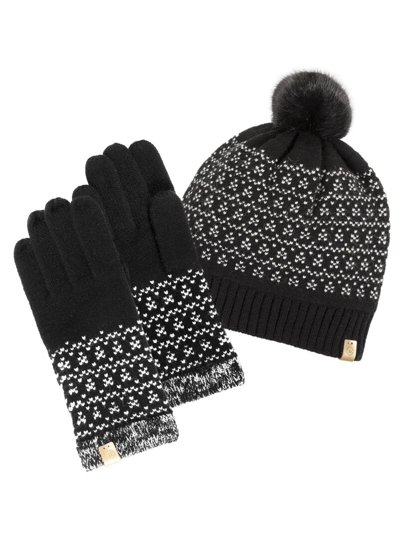 Bonnet Femme à pompon Jacquard Noir Noir